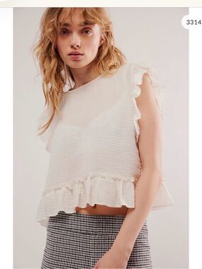 Free People Cream Ruffle Sleeve Gauze Top